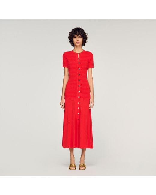 Sandro Red Knit Maxi Dress