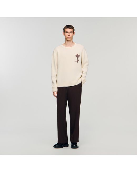 Sandro White Wool Jumper With Flower Detail for men
