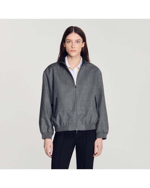 Sandro Blue Oversized Leather-Collar Jacket