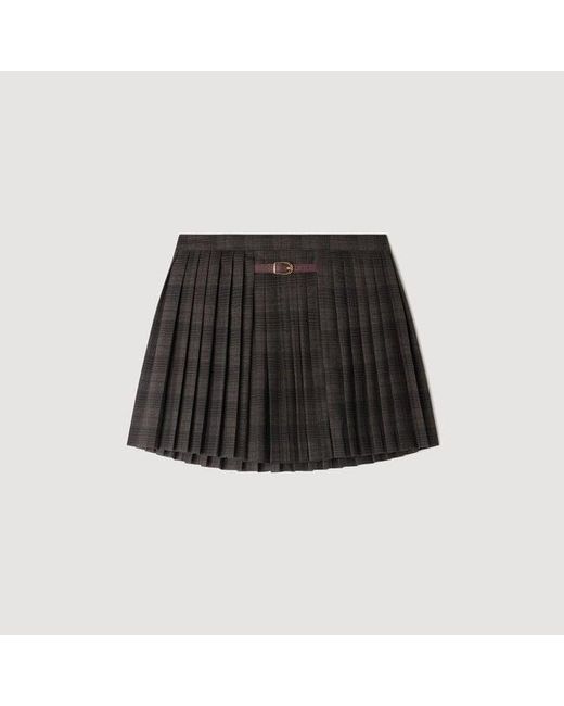 Sandro Black Checked Pleated Skirt