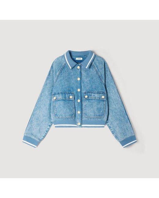 Sandro Blue Rib-Trimmed Denim Jacket
