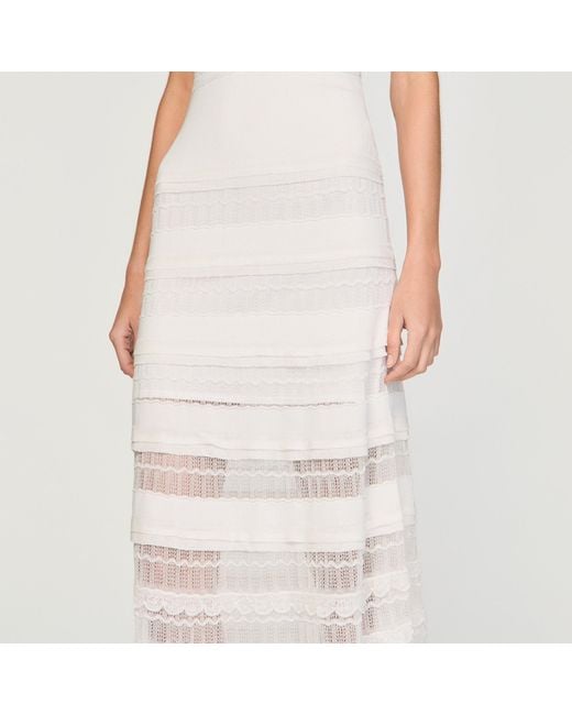 Sandro White Pointelle Knit Maxi Dress