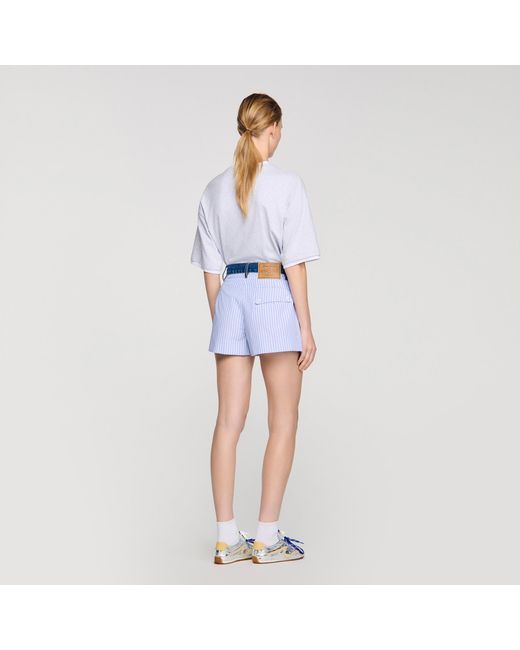 Sandro Blue Striped Shorts With Denim Details