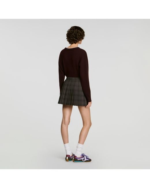 Sandro Black Checked Pleated Skirt