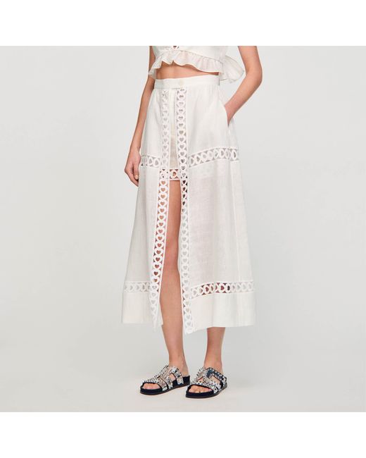Sandro Pink Long Linen-Blend Skirt With Shorts