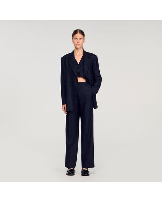 Sandro Blue Striped Rhinestone Suit Jacket