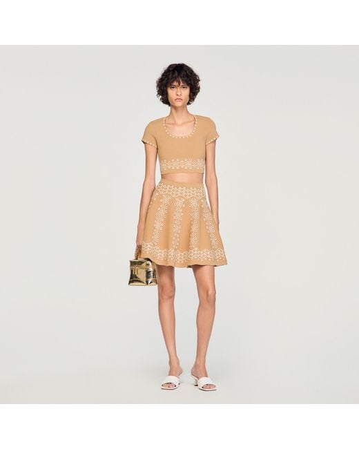 Sandro Natural Jumper With Contrast Embroidery