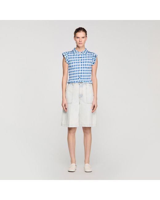 Sandro Blue Check Smocked T-Shirt