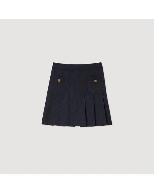 Sandro Blue Short Striped Pleated Skirt