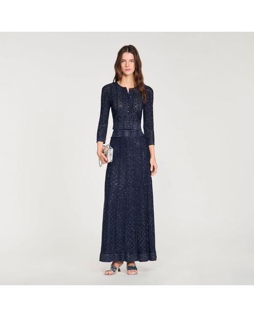 Sandro Blue Rhinestone Knit Maxi Skirt