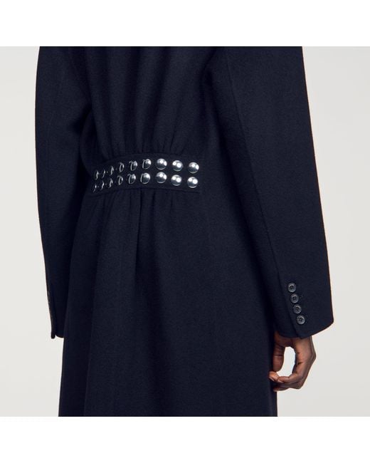 Sandro Blue Double-Faced Coat With Studs