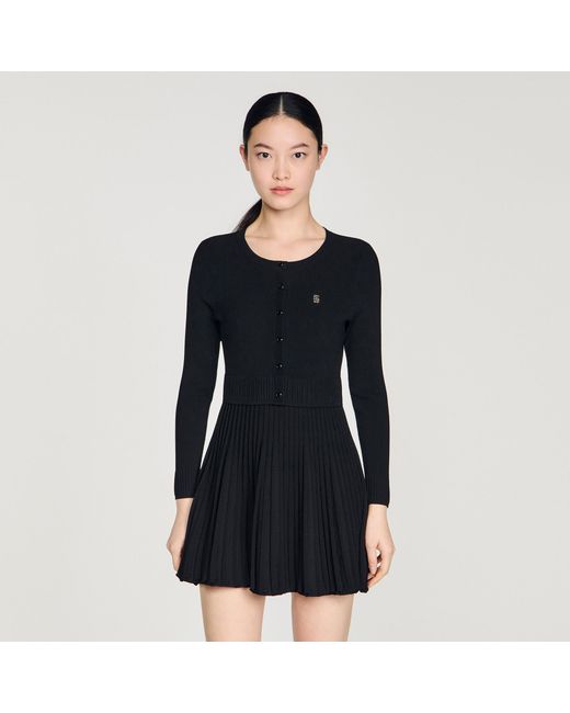 Sandro Black Pleated Knit Short Dress