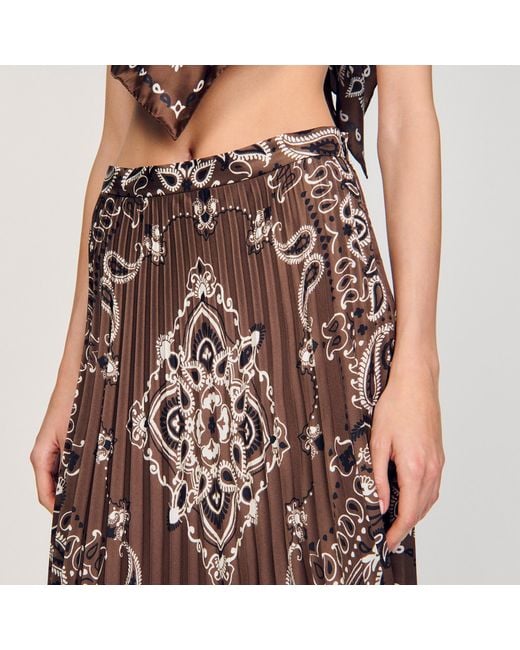 Sandro Multicolor Pleated Maxi Skirt With Bandana Motif