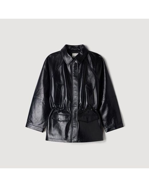 Sandro Black Smooth Leather Jacket