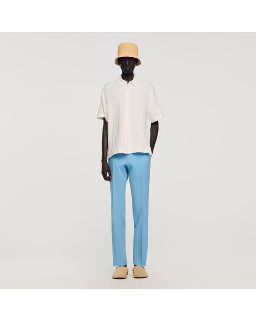 Sandro Blue Square Cross Cotton Jacquard Shirt for men