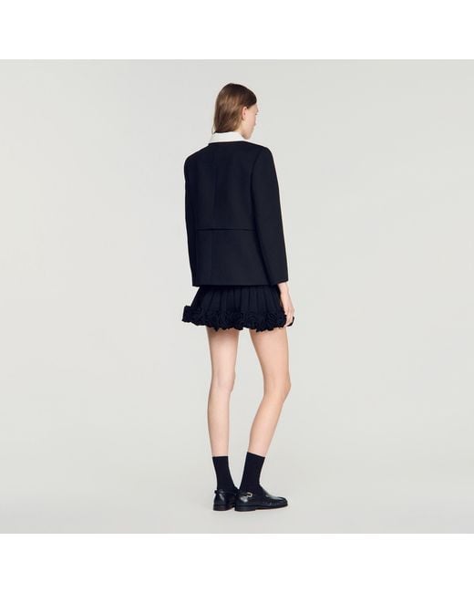 Sandro Blue Jacket With Removable Contrast Collar
