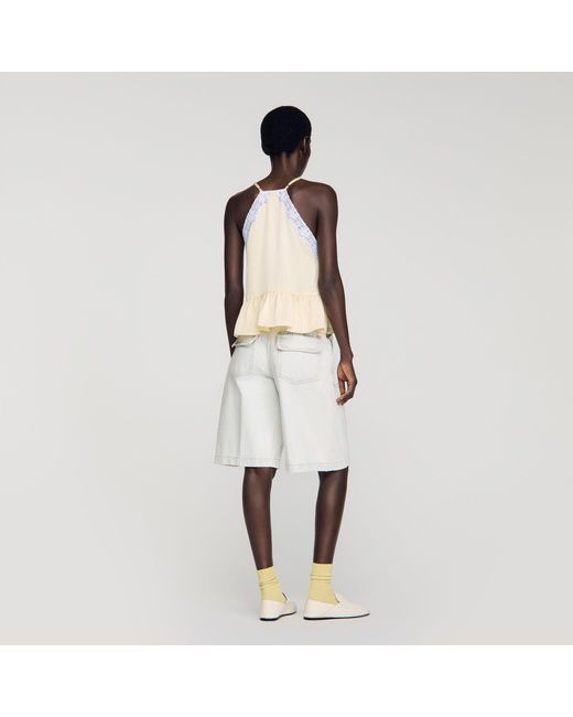 Sandro White Ruffled Top