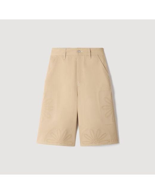 Sandro Blue Cotton Bermudas With Cutout Flowers