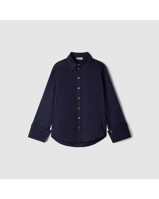 Sandro Blue Cotton Shirt With Wide Cuffs