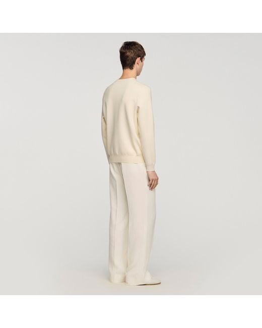 Sandro Natural Crochet Flower Knit Sweatshirt for men