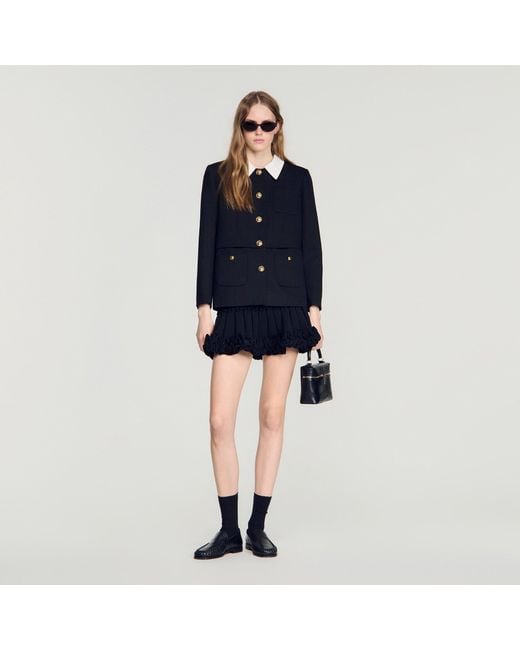 Sandro Blue Jacket With Removable Contrast Collar