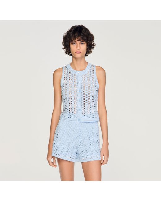 Sandro Blue Beaded Crochet Cardigan