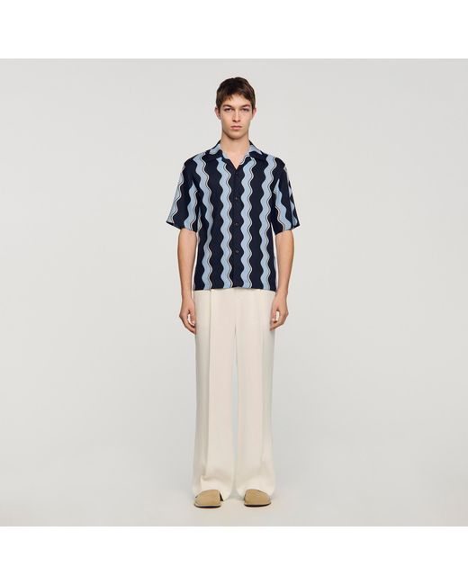 Sandro Blue Printed Linen Shirt for men