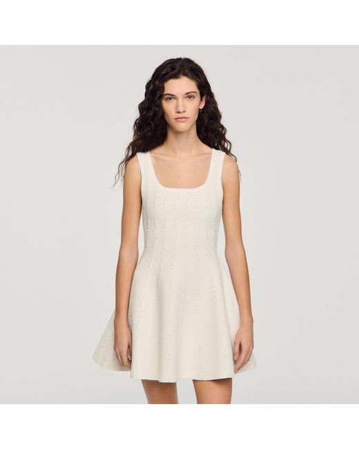 Sandro Natural Beaded Knit Short Dress