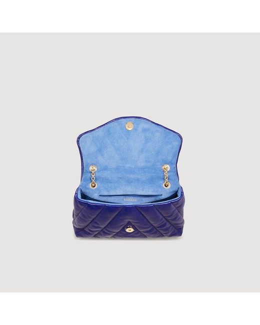 Sandro Blue Quilted Grained Leather Mila Bag