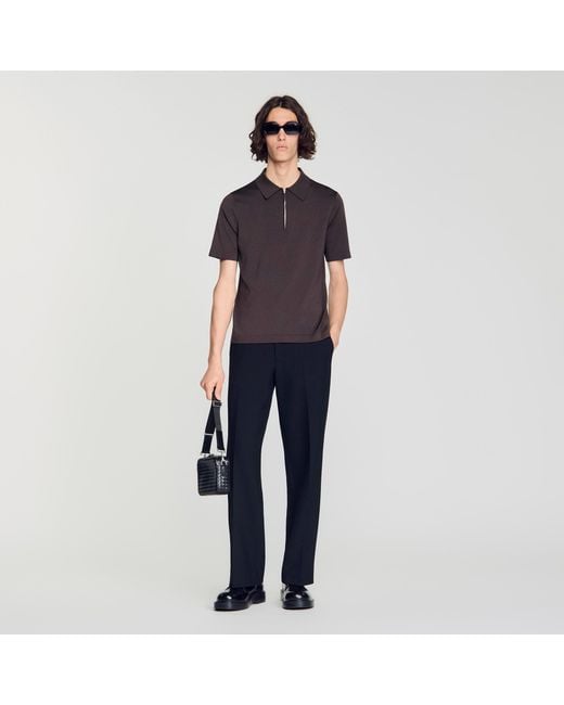 Sandro Blue Zip-Up Knit Polo Shirt for men
