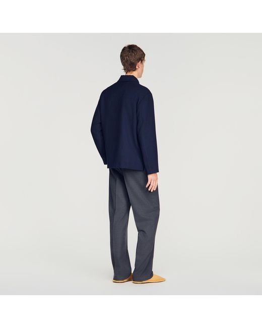 Sandro Blue Buttoned Wool Worker Jacket for men