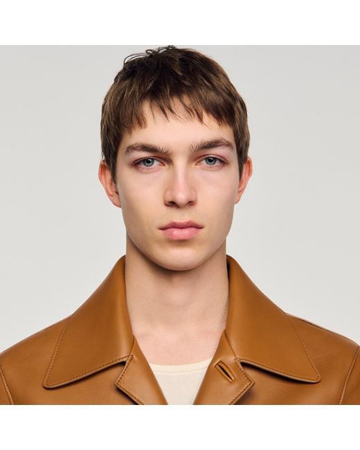 Sandro Brown Buttoned Lambskin Jacket for men