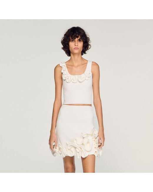 Sandro White Floral Knit Crop Top