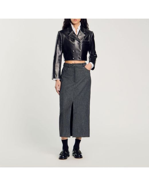 Sandro Black Cropped Leather Jacket