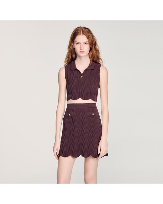 Sandro Red Cropped Decorative Knit Top