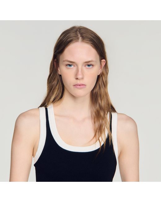 Sandro Blue Two-Tone Cropped Knit Top