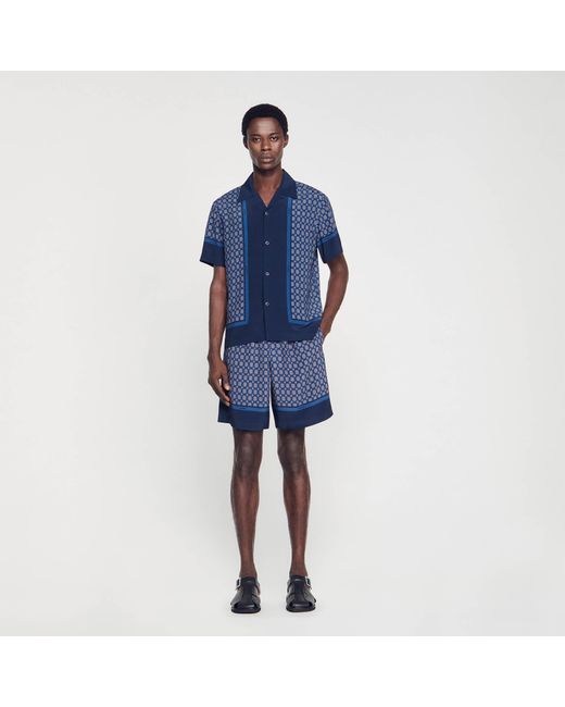 Sandro Blue Short-Sleeved Patterned Shirt for men