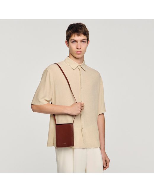 Sandro Brown Leather Logo Phone Holder for men