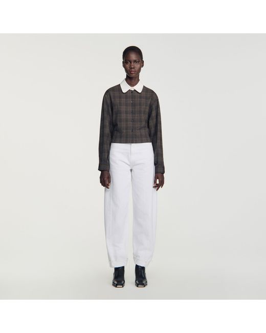 Sandro White Check Shirt With Contrast Collar