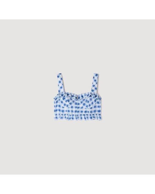 Sandro Multicolor Gingham Linen Crop Top