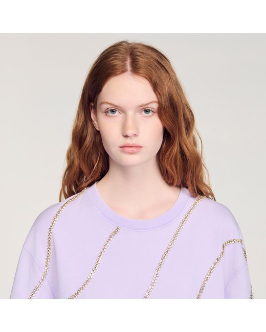 Sandro Multicolor Rhinestone Cropped T-Shirt