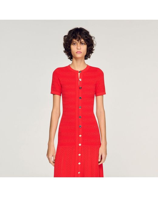 Sandro Red Knit Maxi Dress