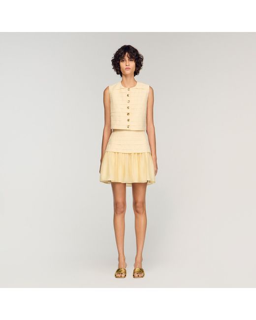 Sandro Natural Pleated Crop Top
