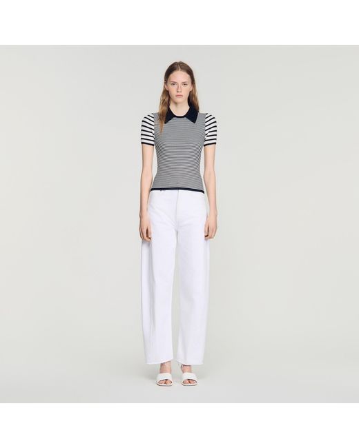 Sandro Blue Striped Polo-Style Jumper