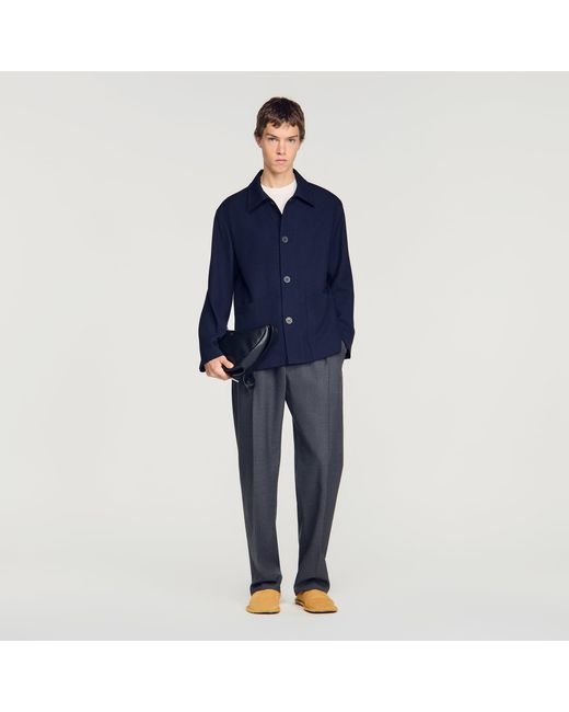 Sandro Blue Buttoned Wool Worker Jacket for men