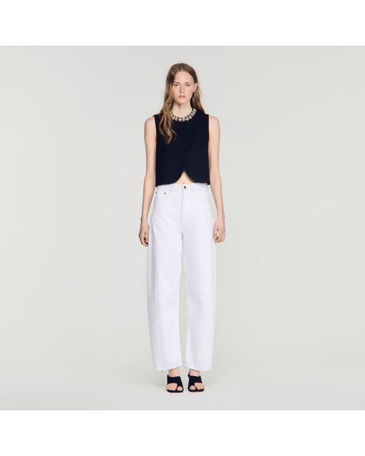 Sandro White Jacket With Jewelled Neckline
