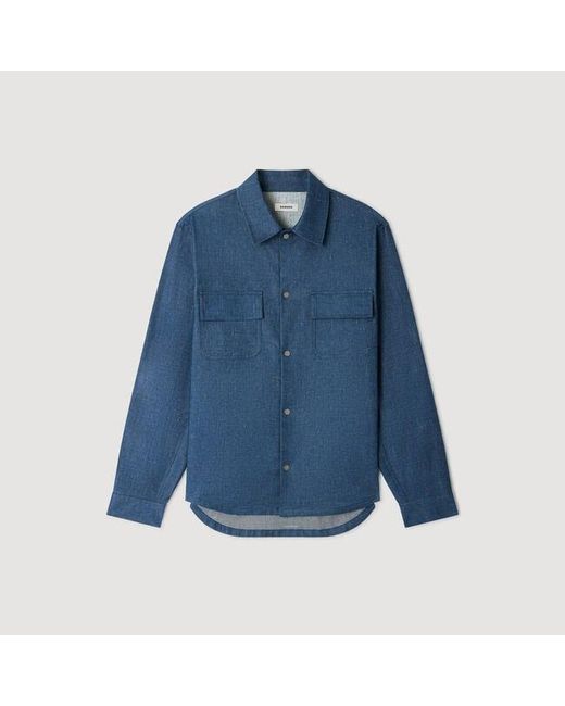 Sandro Blue Denim-Effect Cotton And Linen Shirt for men