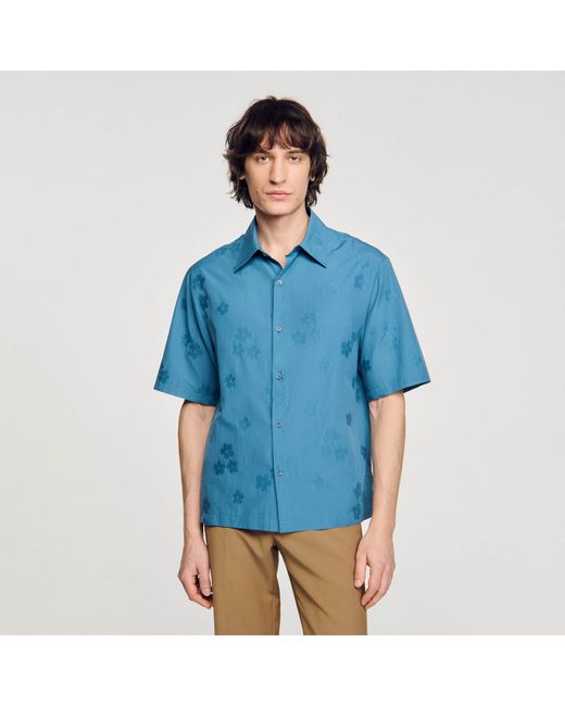 Sandro Blue Oversized Floral Jacquard Shirt for men
