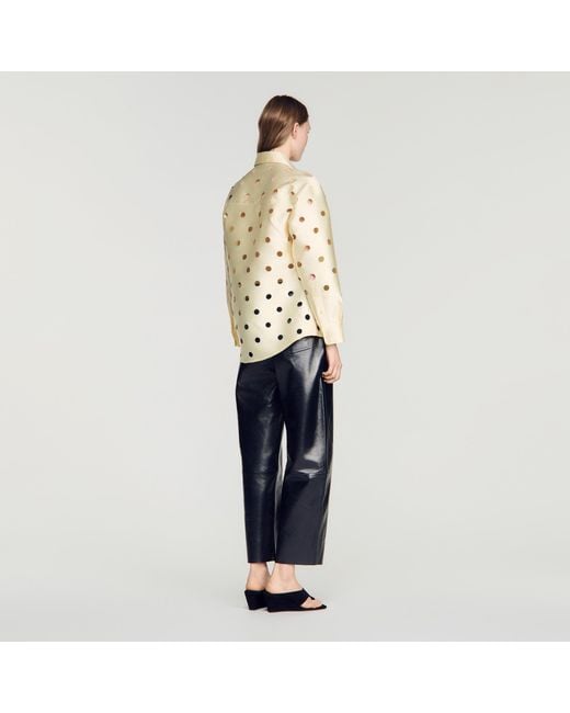 Sandro Blue Openwork Rhinestone Shirt