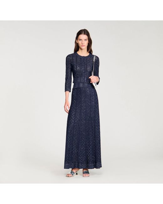 Sandro Blue Strass Knit Cropped Cardigan